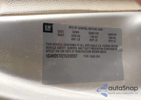 2007 Buick Lucerne Cxl from USA, damaged, VIN 1G4HD57227U208567